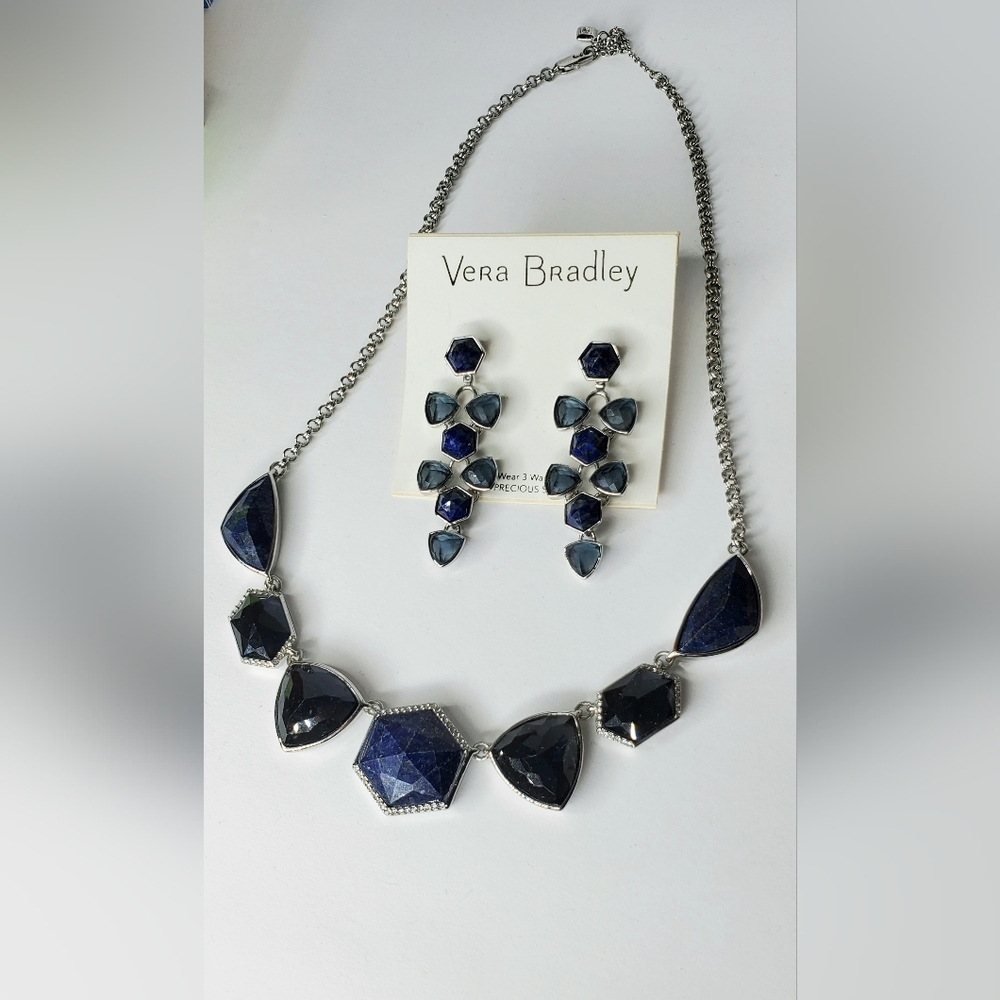 Vera Bradley BEAUTIFUL Blue Multicolor Stone Necklace W/Earrings SET NEW